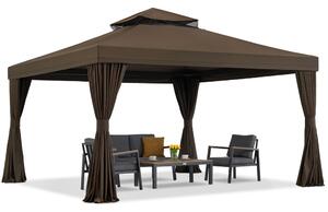 Hnedý záhradný pavilón so závesmi Valencia 4x4m Garden Point