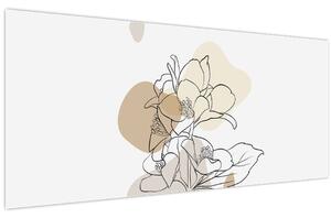 Obraz - Béžové kvety s motýľom N⁰1 (120x50 cm)