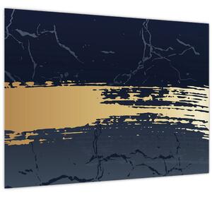 Obraz - Modrá a zlatá abstrakcia N⁰2 (70x50 cm)
