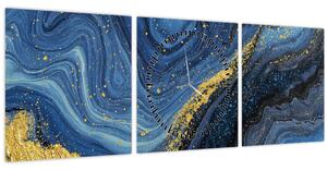 Obraz - Modro-zlatá abstrakcia (s hodinami) (90x30 cm)