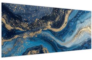 Obraz - Modrozlatý abstraktný mramor (120x50 cm)