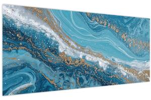 Obraz - Bledomodrý mramor so zlatom I. (120x50 cm)