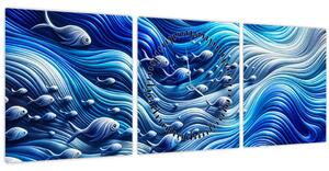 Obraz – Ryby vo vlnách (s hodinami) (90x30 cm)