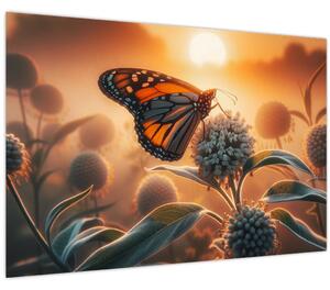 Obraz – Motýľ v zapadajúcom slnku (90x60 cm)