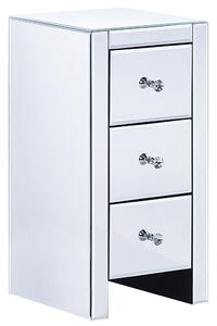 Komoda s 3 zásuvkami strieborný zrkadlový sklenený nočný stolík 60 x 30 x 30 cm moderný dizajn glamour