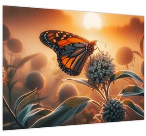 Obraz – Motýľ v zapadajúcom slnku (70x50 cm)