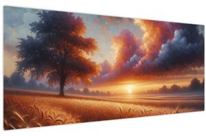 Obraz – Západ slnka na poli (120x50 cm)