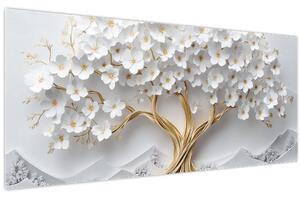 Obraz – 3D elegantný strom života plný kvetov (120x50 cm)