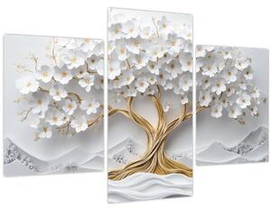 Obraz – 3D elegantný strom života plný kvetov (90x60 cm)