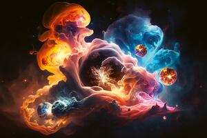 DIMEX | Vliesové fototapety na stenu Space Smoke MS-5-AI-0017 | 375 x 250 cm | čierna, oranžová, modrá, ružová