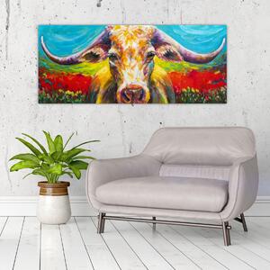 Obraz - Maľovaná krava (120x50 cm)