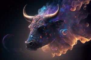 DIMEX | Vliesové fototapety na stenu Horned Bull MS-5-AI-0002 | 375 x 250 cm | čierna, oranžová, fialová