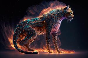 DIMEX | Vliesové fototapety na stenu Walking Leopard MS-5-AI-0005 | 375 x 250 cm | čierna, oranžová, modrá