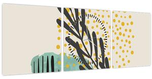 Obraz - Abstraktné listy N⁰3 (s hodinami) (90x30 cm)