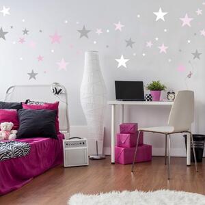 Nálepka pre dievča - Hviezdičky v bielych, ružových a šedých odtieňoch, 100 ks, DS-N044