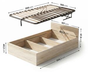 Jednolôžková posteľ so zdvíhacím roštom 100x200 cm, dub sonoma