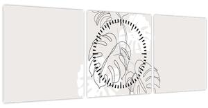 Obraz - Line art monstera N⁰3 (s hodinami) (90x30 cm)