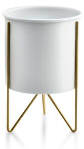 KOVOVÝ KVETINÁČ SO STOJANOM SWEN CYLINDRE 23X16 CM BIELA/ZLATÁ
