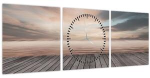 Obraz - Mólo pri západe slnka (s hodinami) (90x30 cm)