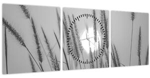 Obraz - Lúka pri západe slnka (s hodinami) (90x30 cm)