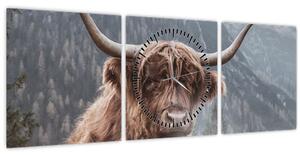 Obraz - Highlander krava (s hodinami) (90x30 cm)