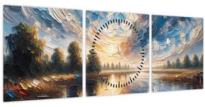 Obraz - Maľba slnka nad vodou (s hodinami) (90x30 cm)