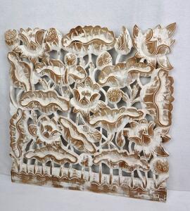 Dekorácia na stenu, teakové drevo, ručná práca60x60 cm (Dekorácia 3D LOTOSY - biela)