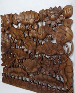 Dekorácia na stenu, teakové drevo, ručná práca 60x60 cm (Dekorácia 3D - LOTOSY - hnedá)