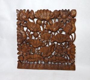 Dekorácia na stenu, teakové drevo, ručná práca 60x60 cm (Dekorácia 3D - LOTOSY - hnedá)