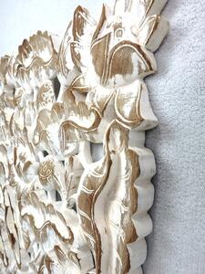 Dekorácia na stenu, teakové drevo, ručná práca60x60 cm (Dekorácia 3D LOTOSY - biela)