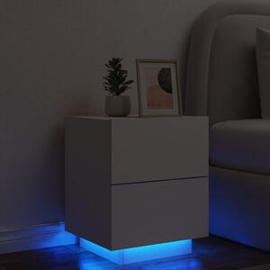 Nočný stolík s LED svetlami biely kompozitné drevo
