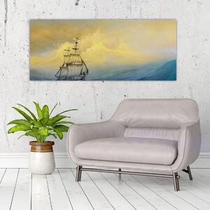 Obraz - Maľba lode na mori (120x50 cm)