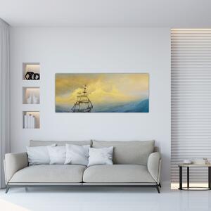 Obraz - Maľba lode na mori (120x50 cm)