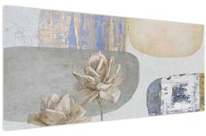 Obraz - Maľba s kvetmi a textúrami (120x50 cm)
