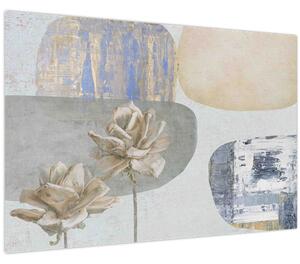 Obraz - Maľba s kvetmi a textúrami (90x60 cm)