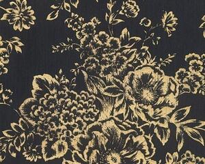 A.S. Création | Vliesová tapeta na stenu Metallic Silk 30657-7 | 0,53 x 10,05 m | čierna, zlatá