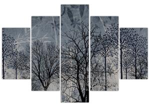 Obraz - Siluety stromov s listami (150x105 cm)