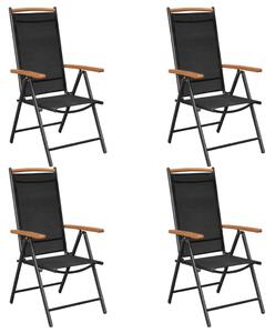 Skladacie záhradné stoličky 4 ks hliník a textilén čierne