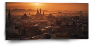 Sablio Obraz Barcelona Night Skyline - 110x50 cm