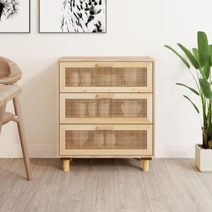 Komoda hnedá 60x30x70 cm masívna borovica a prírodný ratan