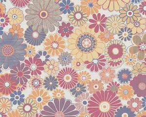 A.S. Création | Vliesová tapeta na stenu Retro Chic 39535-4 | 0,53 x 8,5 m | krémová, žltá, červená, modrá, oranžová, viacfarebná