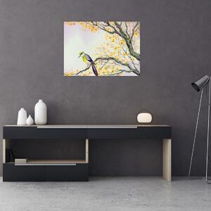 Obraz - Akvarelový vtáčik na strome (70x50 cm)
