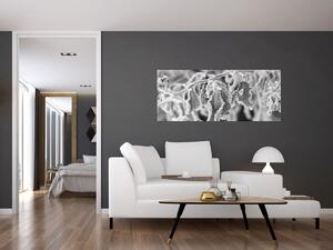 Obraz - Zmrznuté listy, čiernobiela (120x50 cm)