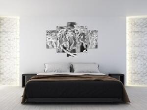 Obraz - Zmrznuté listy, čiernobiela (150x105 cm)