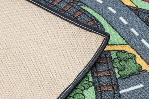 Protišmykový detský koberec REBEL ROADS 95 Mestečko, sivo - zelený