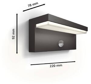 Vonkajšie nástenné svietidlo Philips LED Bustan UE, senzor, 2 700 K