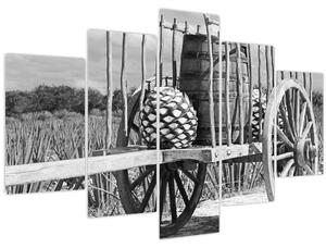 Obraz - Prívesný vozík, čiernobiela (150x105 cm)