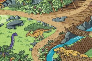 Protišmykový detský koberec REBEL ROADS 29 Dino svet, sivo - zelený