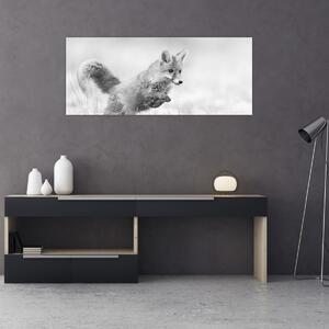 Obraz - Skákajúca líška, čiernobiela (120x50 cm)