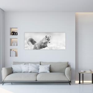 Obraz - Skákajúca líška, čiernobiela (120x50 cm)